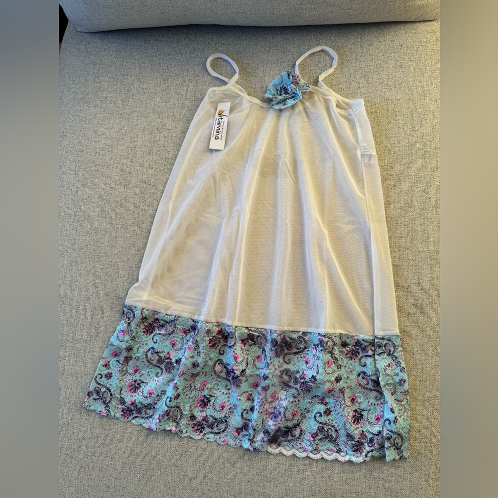 Kids Floral Swim Coverup in white and Blue